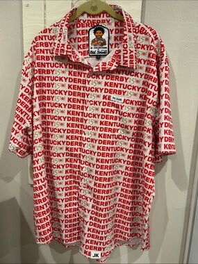Kentucky Derby Red & White Logo-Print Button Down Shirt